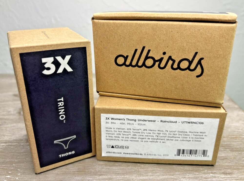 3 Pairs Allbirds Womens 3X Trino Thong Underwear Merino Wool Blend Raincloud